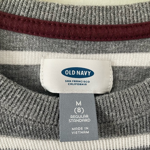 Old Navy Boys French Rib Knit Sweater - Grey Heathered, White Stripe - Picture 5 of 5